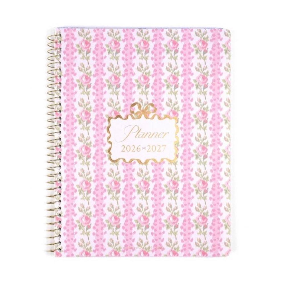 LoveShackFancy Yoobi 2026-2027 planner with pink floral pattern
